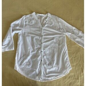 carla giannini White Button Up Size large Valentine Preppy Heart Pattern